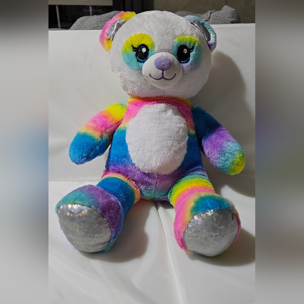 Build-A-Bear Rainbow Stuffed Animal with Silver Paws